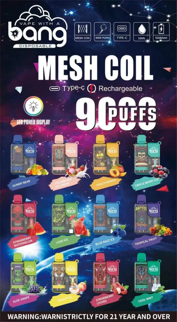 Bang Box 9000 Puffs 0% 2% 3% 5% Nikotīna uzlādējams LED Pover displejs vienreizējās lietošanas vape vairumtirdzniecība — SYNCVAPE — 1