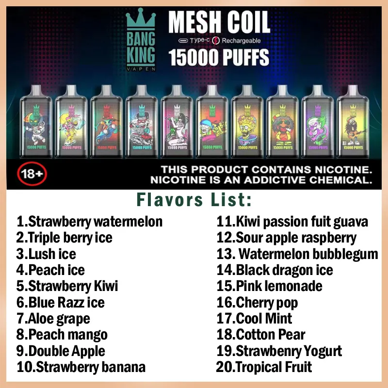 Bang King 15000 Puffar 0% 2% 3% 5% Nikotin uppladdningsbar disponibel vape grossist - SYNCVAPE - 42