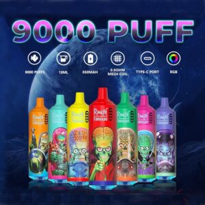 RandM Tornado 9000 Puffs 0% 2% 3% 5% Nikotiini Kertakäyttöinen Vape Tukkumyynti