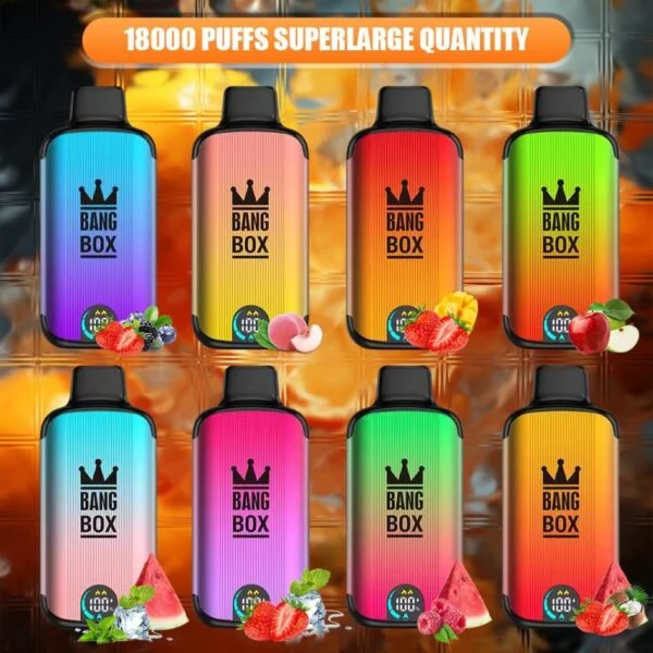 Bang Box 18000 Puffs LED displejs 0% 2% 3% 5% ar zemu nikotīna saturu lielapjoma pirkt atkārtoti uzlādējamu vienreiz lietojamu vape pildspalvu vairumtirdzniecība — SYNCVAPE — 1