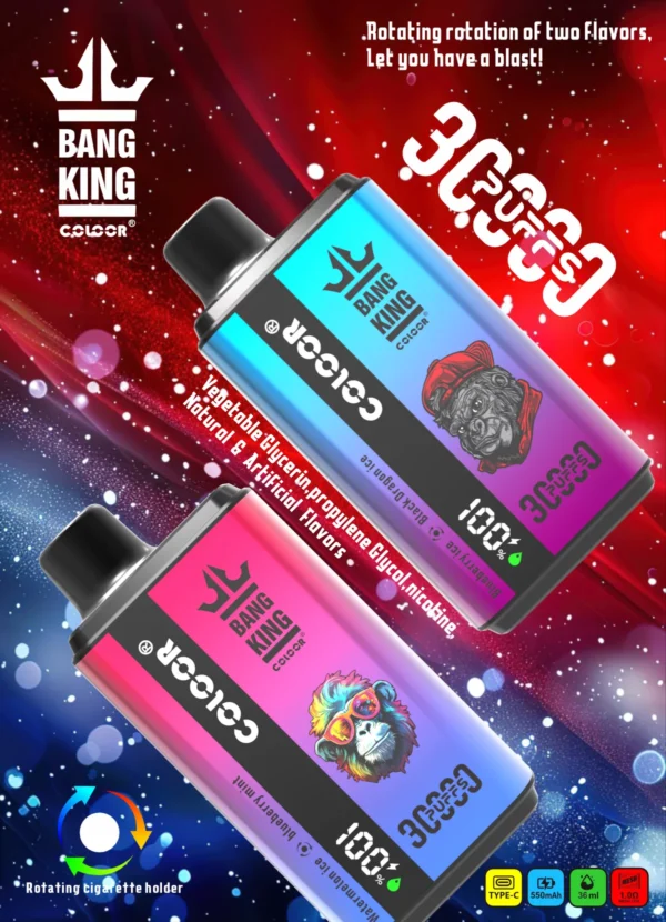 Bang King 30000 Puffs Double Flavor 0% 2% 3% 5% Επαναφορτιζόμενη μίας χρήσης στυλό Vapes χαμηλής περιεκτικότητας σε νικοτίνη Μαζική Αγορά Χονδρικής - SYNCVAPE - 1