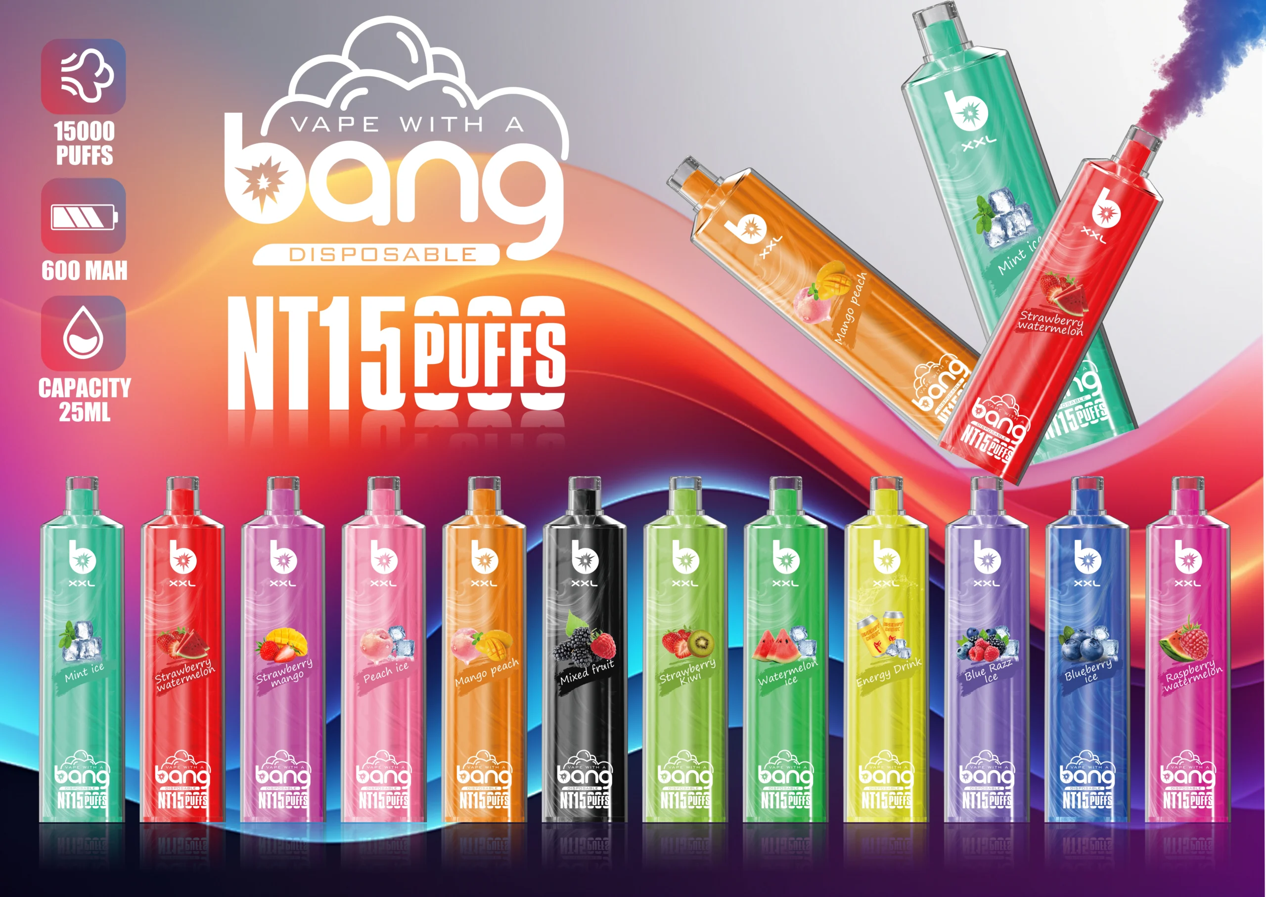 Bang Tn 15000XXL Puffar SHISHA 0% 2% 3% 5% Uppladdningsbara engångsvapes med låg nikotinhalt Penna Bulk Köp grossist