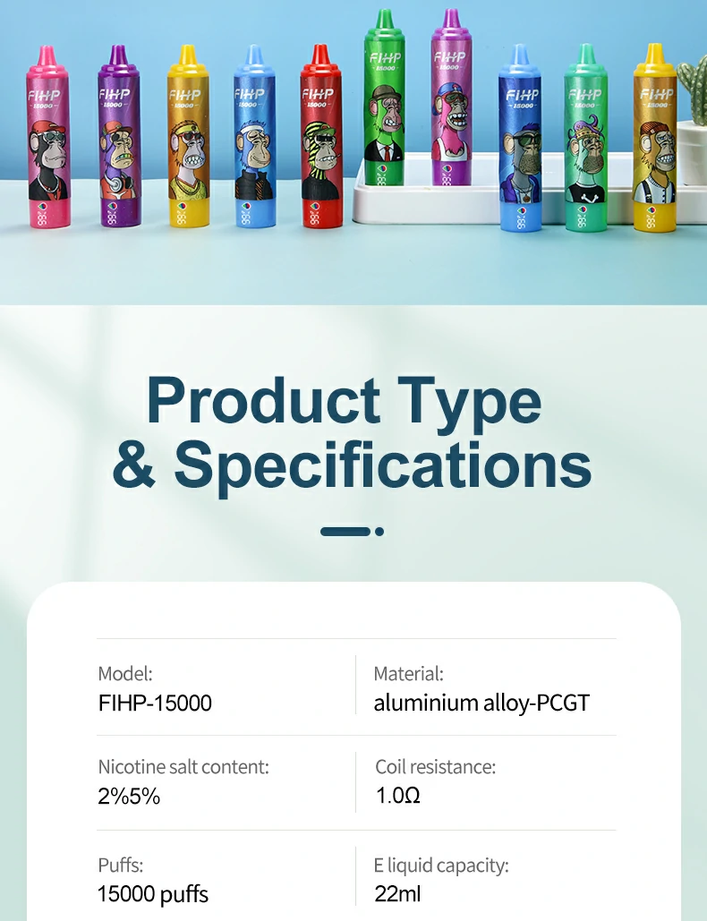 FIHP 15000 Puffs 2% 5% Alacsony nikotintartalmú Újratölthető Eldobható Vapes Pen Tömeges Vásárlás Nagyker