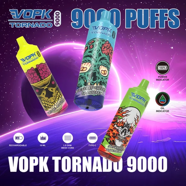 VOPK Tornado 9000 Puffs 0% 2% 3% 5% Low Nicotine Rechargeable Disposable Vapes Pen Bulk Buy Wholesale - SYNCVAPE - 1