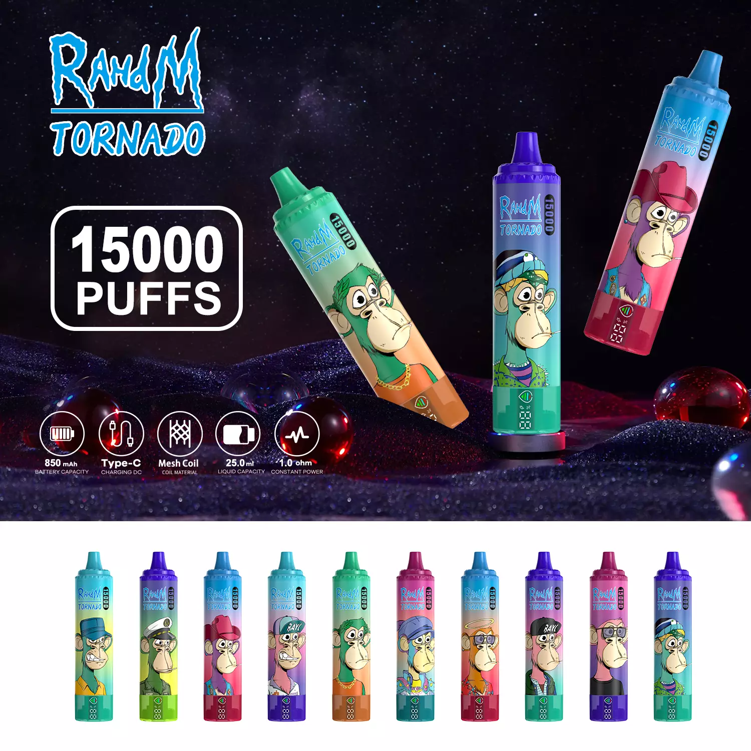 RahdM Tornado 15000 Puffs LED Display 2% Låg Nikotin Uppladdningsbar Disponibla Vapes Penna Bulk Köp Partihandel