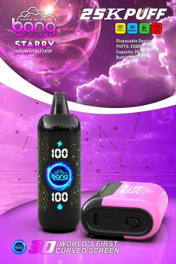 Bang Starry 25000 puffs 3D ukrivljen zaslon 0% 2% 3% 5% pero za enkratno uporabo z nizko vsebnostjo nikotina Nakup na debelo - SYNCVAPE - 7