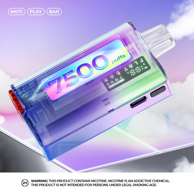 Descoperiți MOTI Play Bar: Vapeul de unică folosință reîncărcabil Ultimate 7500 Puff cu ecran digital de cristal și 5% nicotină scăzută pentru cumpărătorii angro - SYNCVAPE - 10